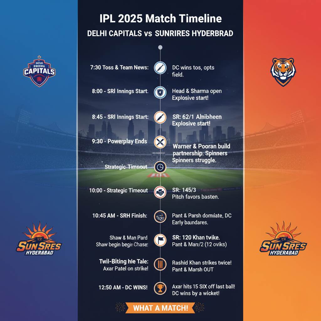 Delhi Capitals vs Sunrisers Hyderabad Timeline: match 2025